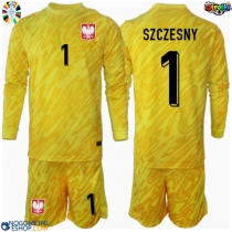 Otroški Nogometni dresi Poljska Wojciech Szczesny #1 Vratar Domači EP 2024 Dolgi Rokav (+ Kratke hlače)